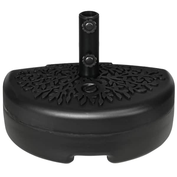 Half Round Plastic Patio Umbrella Base, Sand or Water Fillable Design 40lb Capacity Water or 46lb Capacity Sand in Black