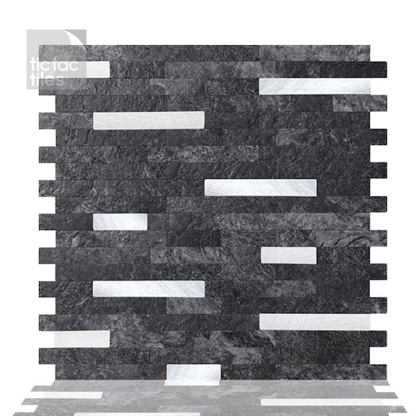 Tic Tac Tiles Metallic Tiles Grey Marble 11.5 in. W x 11.75 in. H Peel and Stick Decorative Metallic Wall Tile Backsplash (6-Tiles)