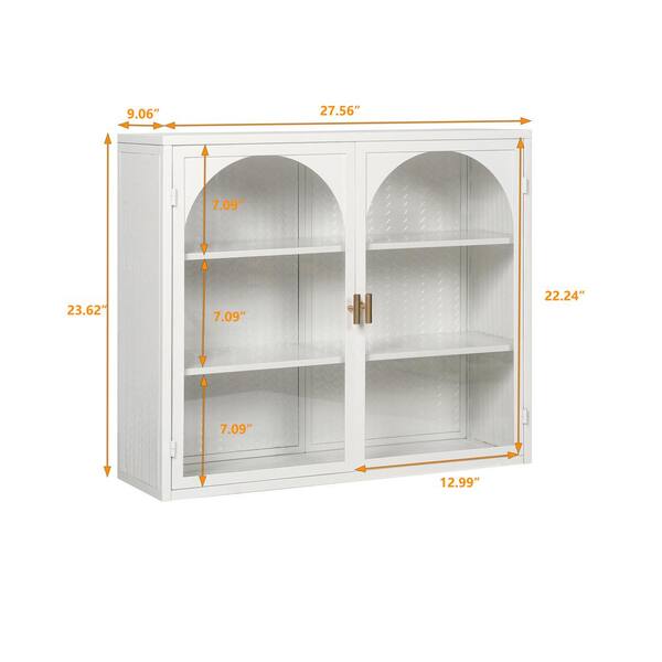 23.62 Glass Door Wall Cabinet With 2-tier Enclosed Storage, Open