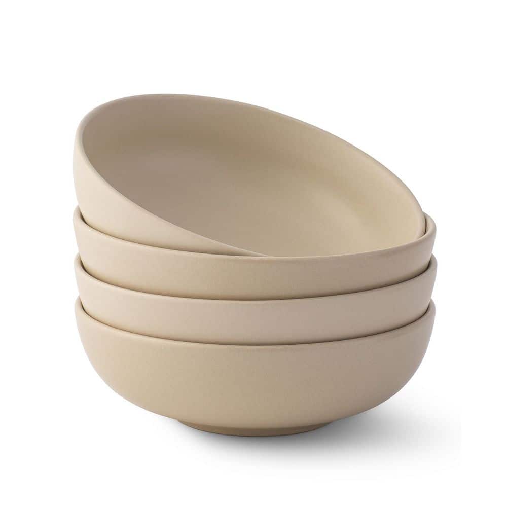 Beige 30oz Stoneware Pasta and Salad Bowls Set of 4