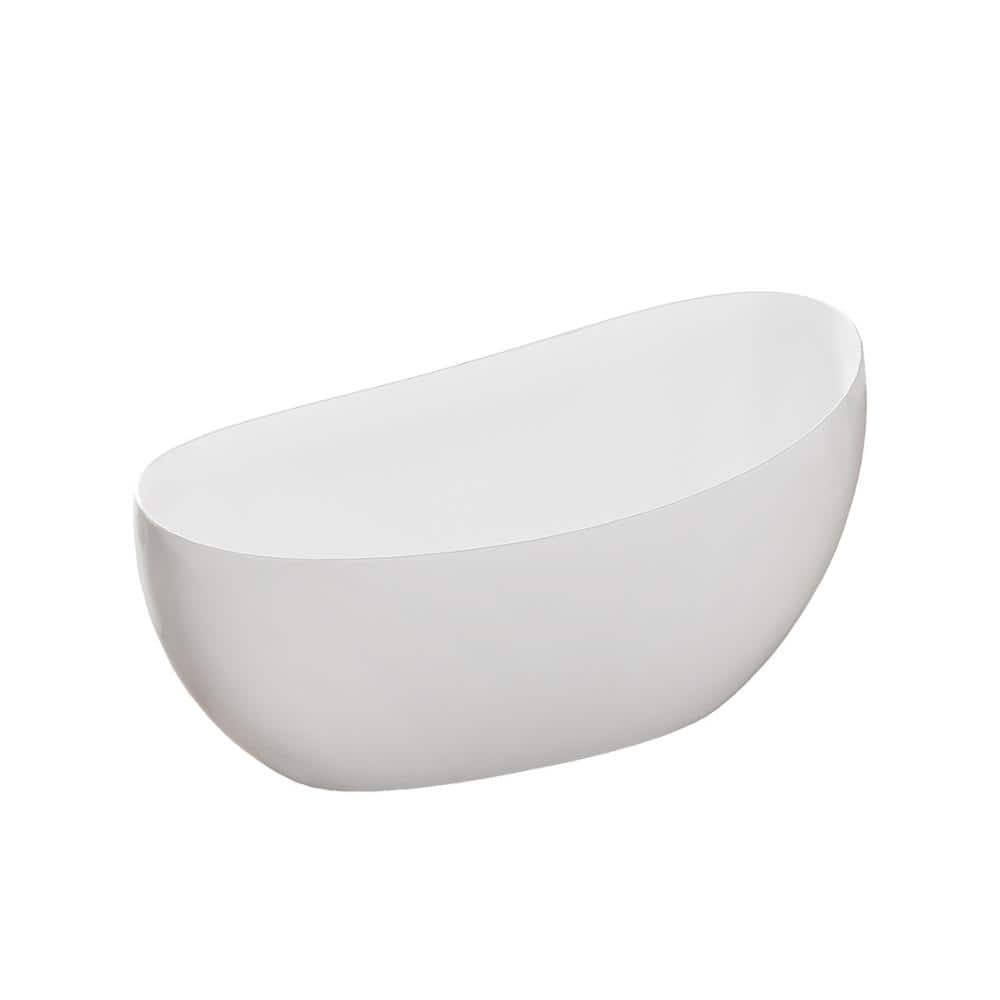 63 in. Solid Surface Freestanding Bathtub in White with Elegant Curved Edge price history on PriceWatchPro