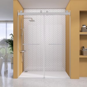 60 in. W x 79 in. H Double Sliding Shower Doors Frameless Alcove Glass Shower Door in Brushed Nickel 3/8 in. Clear Glass