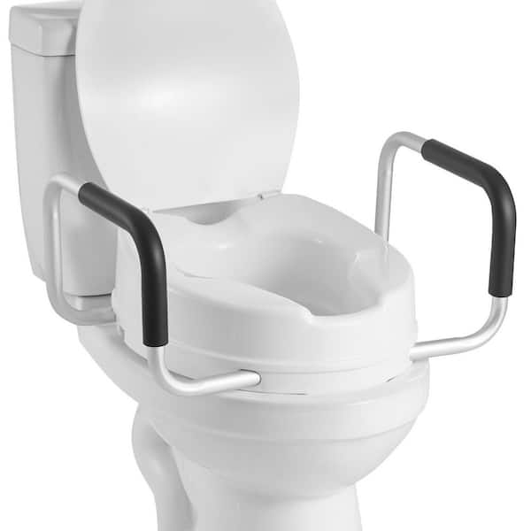Raised Toilet Seat with Arms, 300 lbs. Capacity, 4 in. Lift, Widened Commode Riser with Padded Handles for Seniors