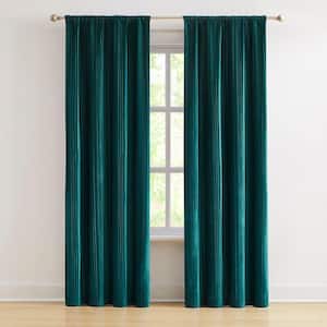 Glam Pleated Teal Velvet 38 in. W x 84 in. L Rod Pocket Light Filtering Curtain (Set of 2)