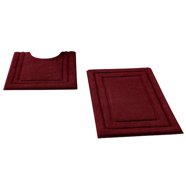 Afoxsos Bathroom Rugs Sets 2 Piece, Super Soft and Absorbent Non Slip Microfiber Machine Washable U-Shaped Mat in Burgundy Red