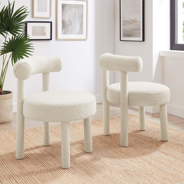 MODWAY Toulouse Boucle Fabric Dining Chair - Set of 2 in Ivory