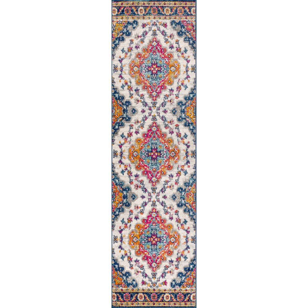 Bohemian Flair Blue and Multicolor Synthetic Medallion Runner Rug