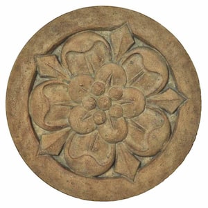 18 in. Round Aged Ivory Cast Stone Large Floral Step Stone or Wall Plaque (set of 3)