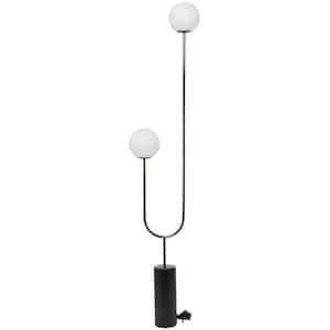 73 in. Black Marble Orb 2 Light Floor Lamp with Marble Base