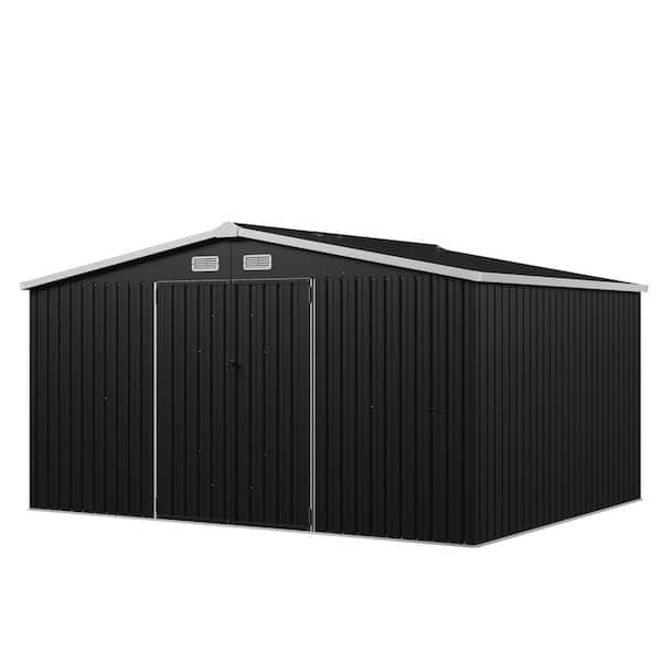 Sizzim 12 ft. W x 10 ft. D Outdoor Black Metal Storage Shed