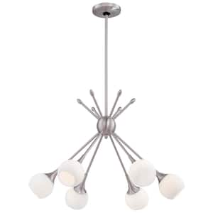 Pontil 6-Light Brushed Nickel Chandelier with Etched Opal Glass Shade
