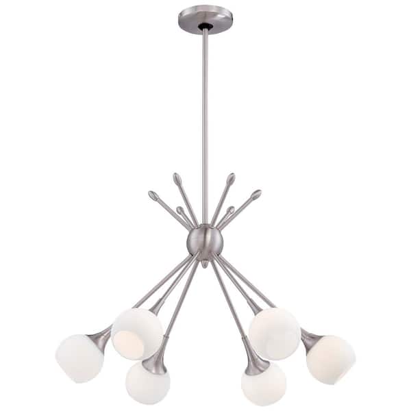 George Kovacs Pontil 6-Light Brushed Nickel Chandelier with Etched Opal Glass Shade