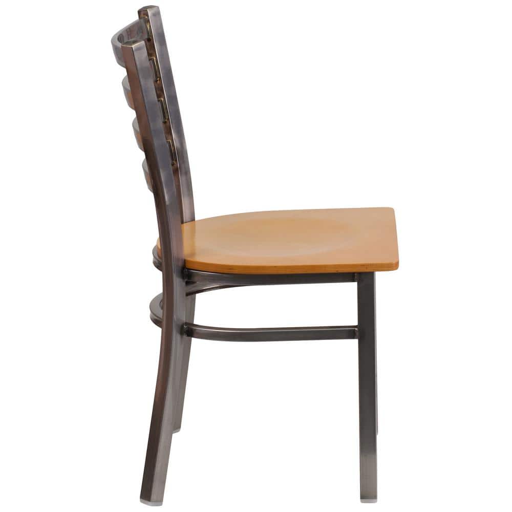 Hercules Clear Coated Ladder Back Metal Chair with Natural Wood Seat