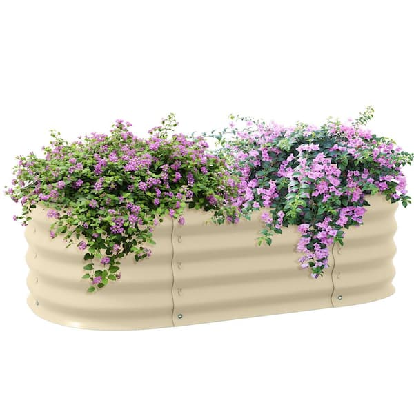 Outsunny Galvanized Raised Garden Bed Kit, Metal Planter Box with Safety Edging, 41.25 in. x 24.5 in. x 11.75 in., Cream
