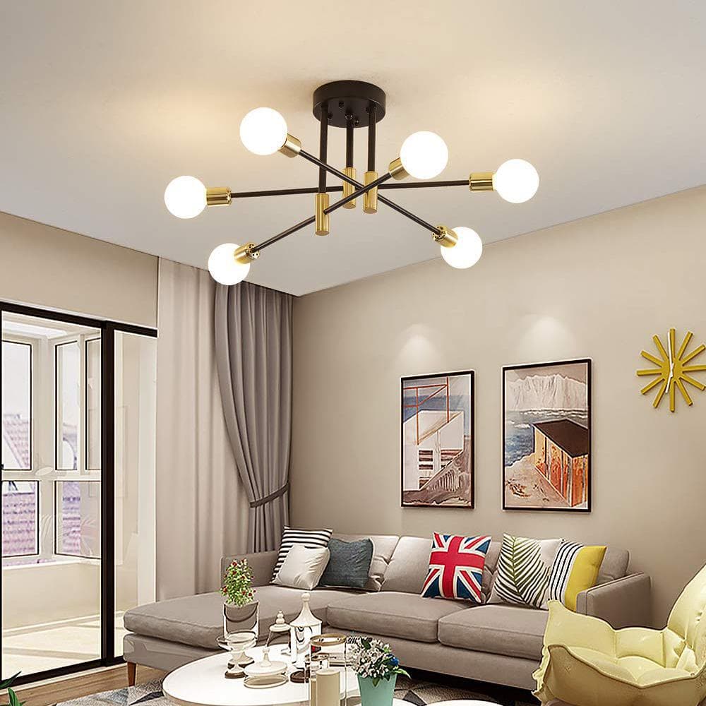 Deyidn 6-Light Vintage Black and Gold Linear Sputnik Chandelier