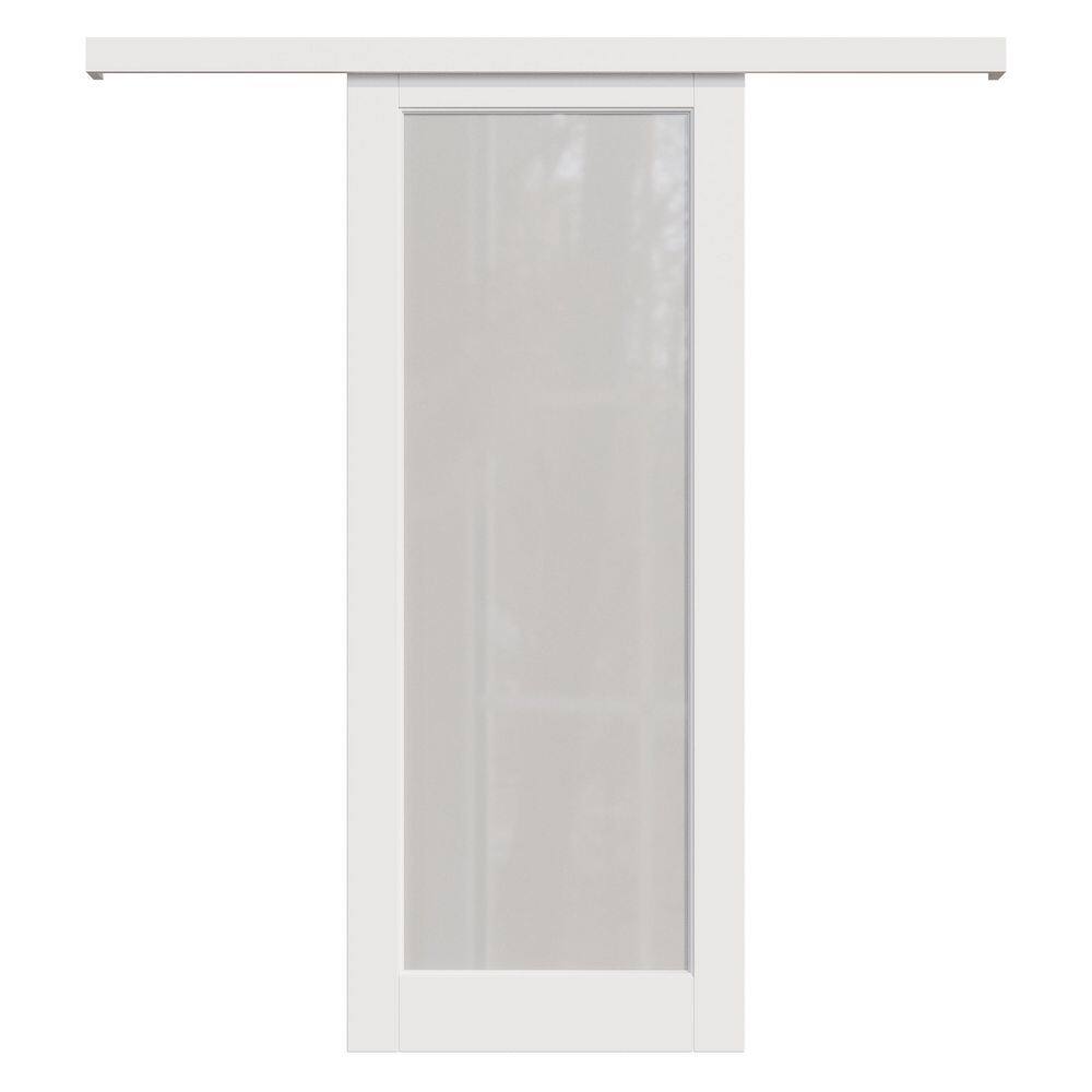34 in. x 80 in. Hidden Track Style 1 Lite Frosted Glass White MDF Sliding Barn Door with Hardware Kit and Pantry Sticker price history on PriceWatchPro