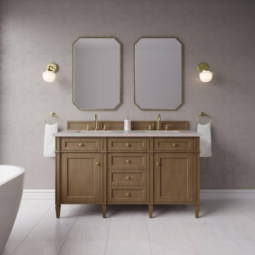 Brittany 60.0 in. Double Bath Vanity in Pecan with Siberian Quartz Top price history on PriceWatchPro