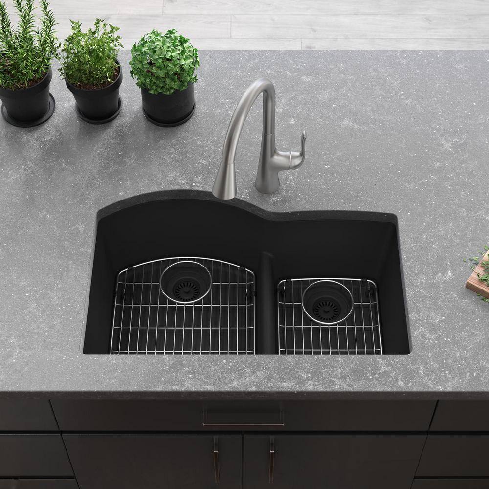 Matte Black Stone Double Bowl Undermount Kitchen Sink