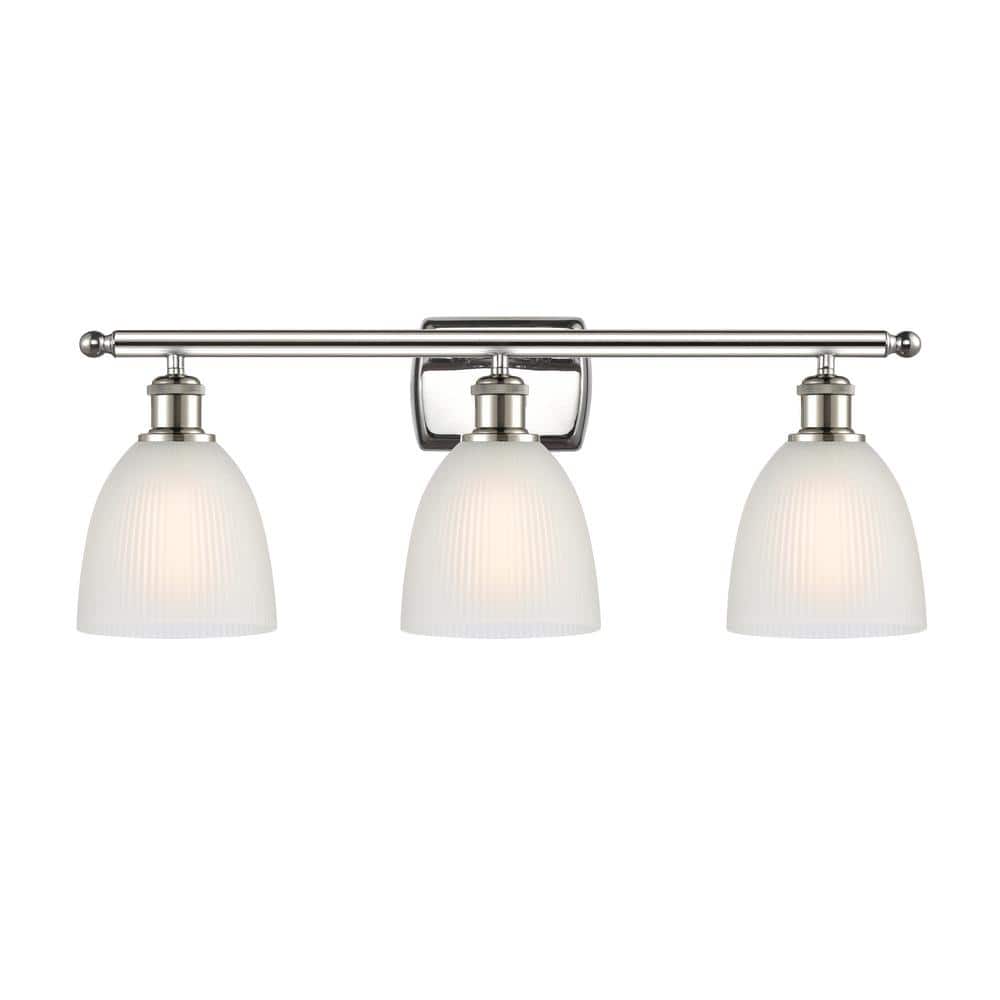 Castile 26 in. 3-Light Polished Nickel, White Vanity Light with White Glass Shade price history on PriceWatchPro