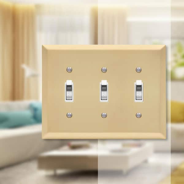 Metallic 3 Gang Toggle Steel Wall Plate - Satin Brass