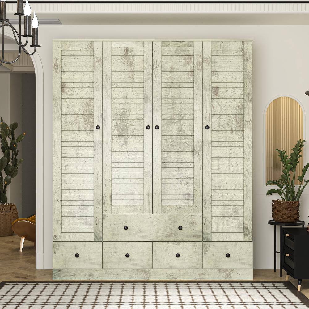 FUFU&GAGA Gray Wood 59 in. W Shutter Doors Armoires Wardrobe Farmhouse
