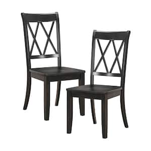 Festus Black Finish Wood Dining Chair without Cushion, Set of 2