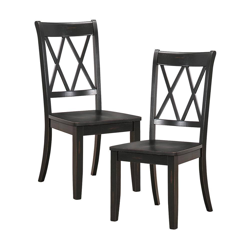 Rustic Black Wood Side Chair with Double-X Back, Set of 2