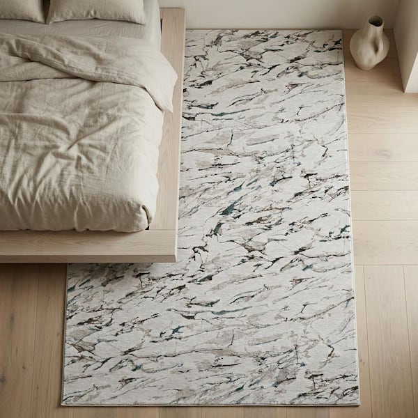 Sonnet Marbre 8 x 10 Powder Blue-Ivory Abstract Indoor Area Rug