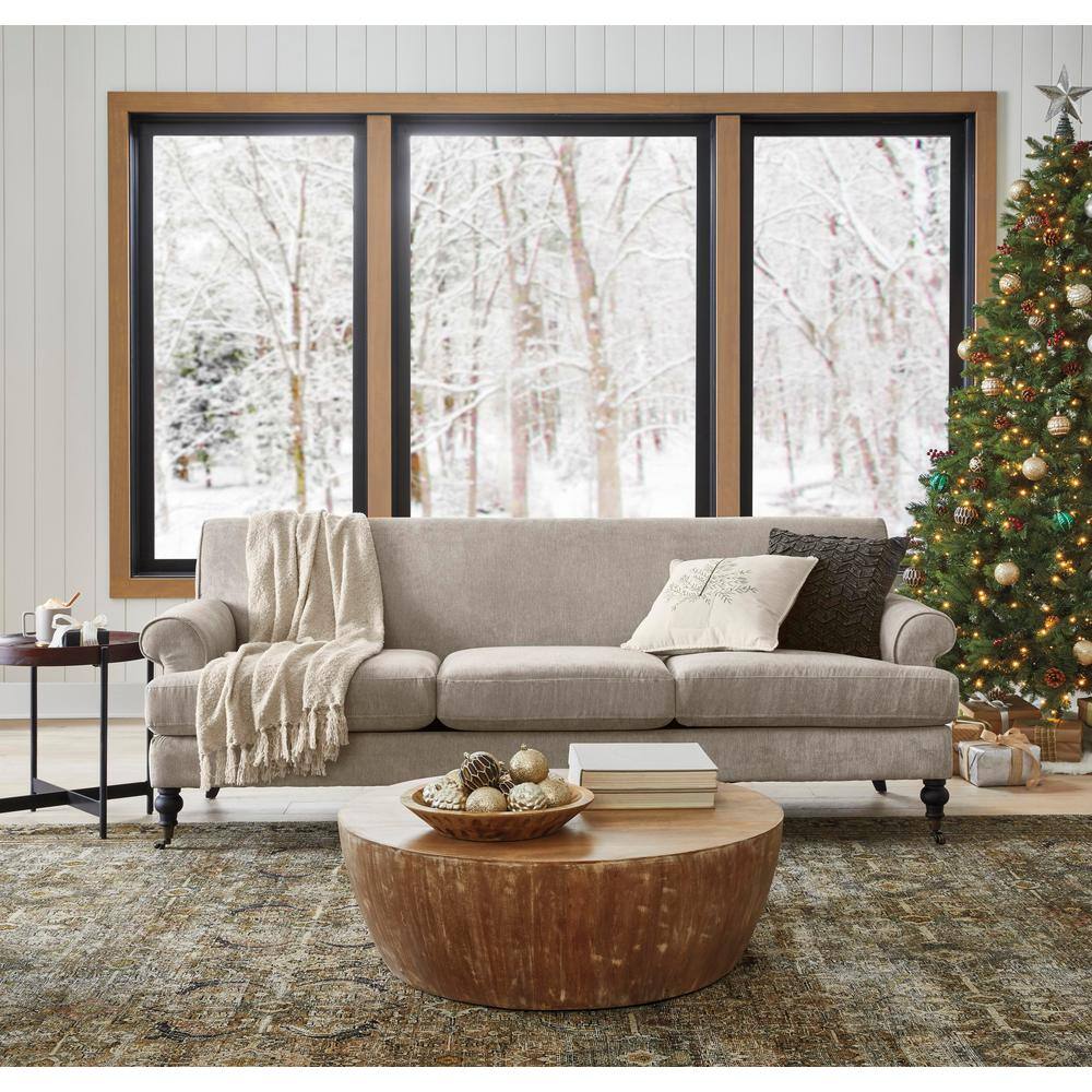 Distressed Brown Mango Wood Round Drum Coffee Table