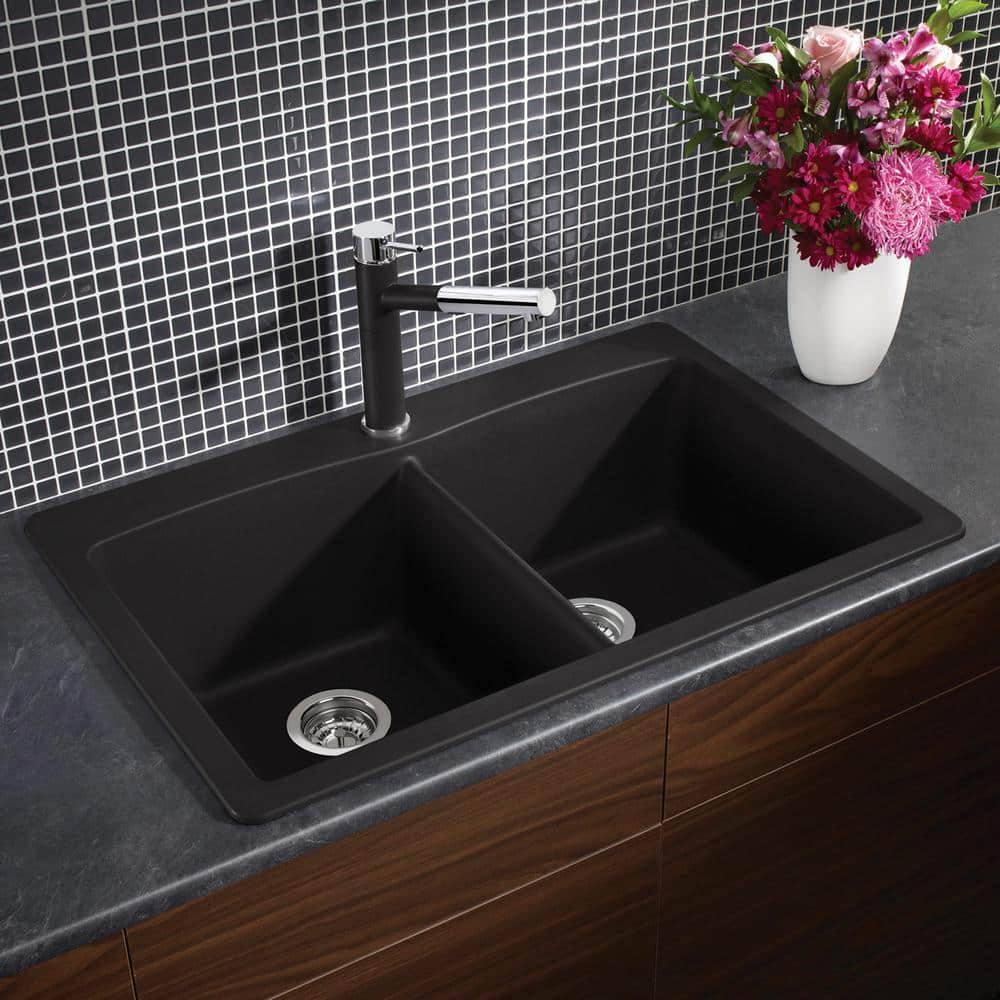 Anthracite Granite Composite 33" Dual Mount Double Bowl Kitchen Sink