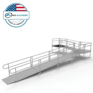 PATHWAY 30 ft. L-Shaped Aluminum Wheelchair Ramp Kit with Solid Surface Tread, 2-Line Handrails and (2) 4 ft. Platforms