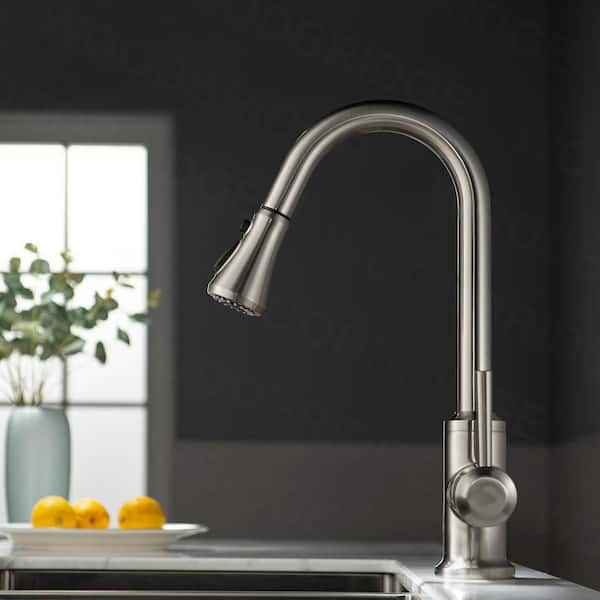 WOODBRIDGE Ruth Single-Handle Pull-Down Sprayer Kitchen Faucet with Dual Function Sprayhead in Brushed Nickel