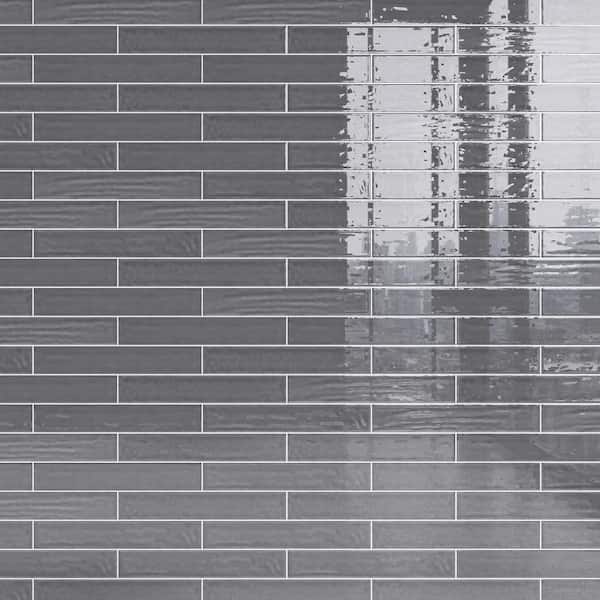 MOLOVO Nova Iron Gray 1.97 in. x 11.81 in. Polished Ceramic Subway Tile Sample