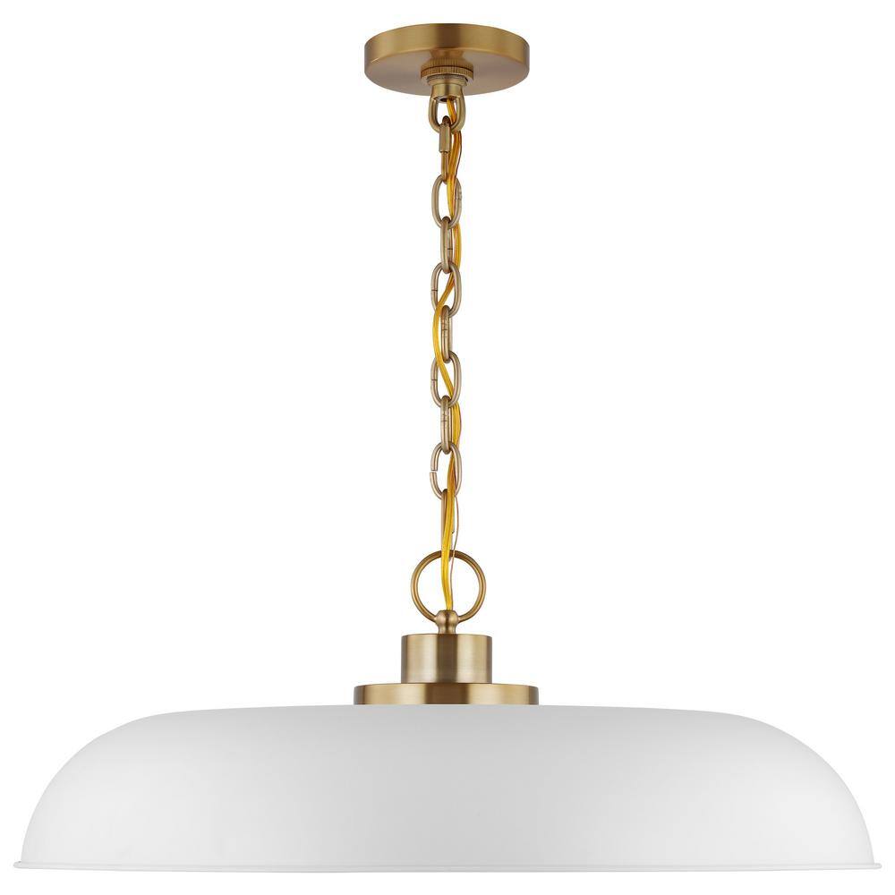 Colony Large Dome Pendant Light in Matte White and Burnished Brass