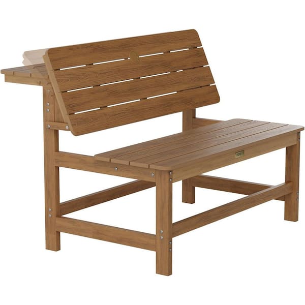 Teak HIPS Plastic All-Weather Outdoor Convertible Picnic Table Bench