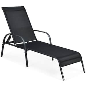 1-Piece Black Metal Outdoor Chaise Lounge with Adjustable Backrest