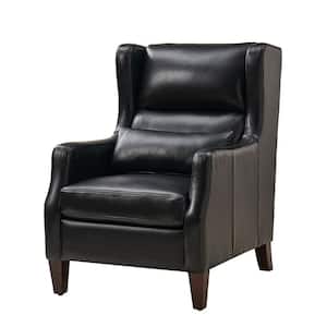 Ovill Black Modern Genuine Leather Wingback Armchair with Pillow