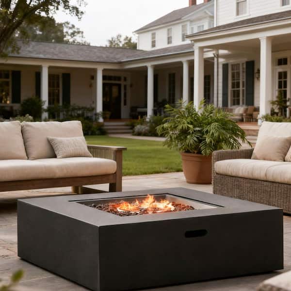 Outdoor 40 in. Black Square MGO 50000 BTU Patio Fire Pit Table