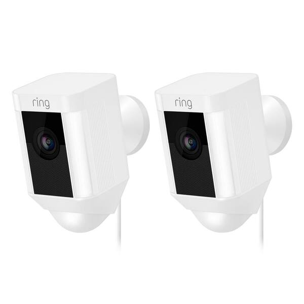 Ring Spotlight Cam Wired Outdoor Rectangle Security Camera, White (2-Pack)