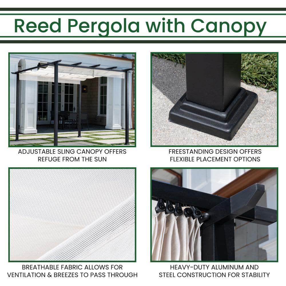 Gray Aluminum and Steel Pergola with Adjustable Canopy