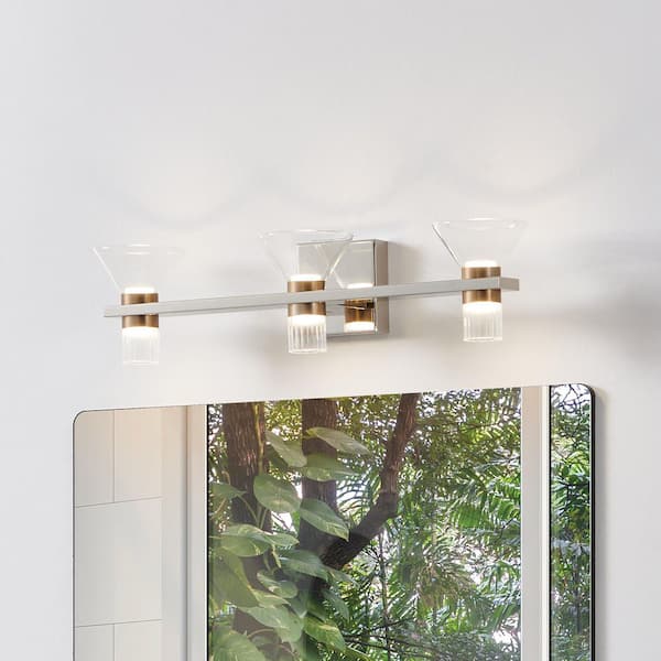 Blake 25-inch 6-light Polished Nickel and Champagne Gold 5CCT LED Vanity Light with Clear and Clear Ribbed Glass