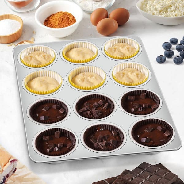 Stainless Steel 12-Cup Muffin Pan Heavy Duty Nonstick Cupcake Tray Oven Safe Rust Free Easy Clean 2-Pack