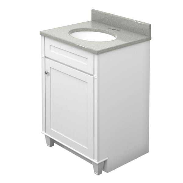 KraftMaid 24 in. Vanity in Dove White with Natural Quartz Vanity Top in Painted Turtle and White Sink