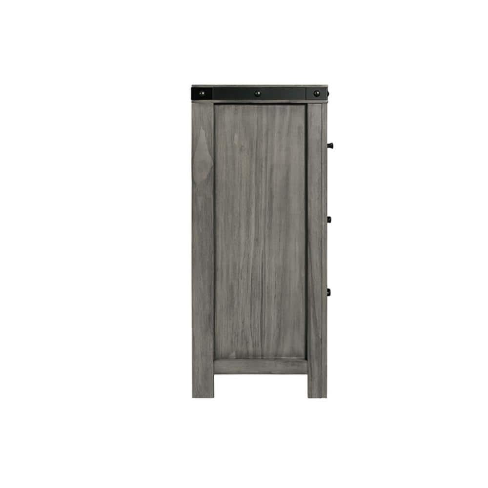 Gray Wood 7-Drawer Dresser with Black Metal Trim