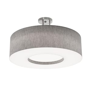 24 in. 3-Light Grey, White Transitional Flush Mount with Shade