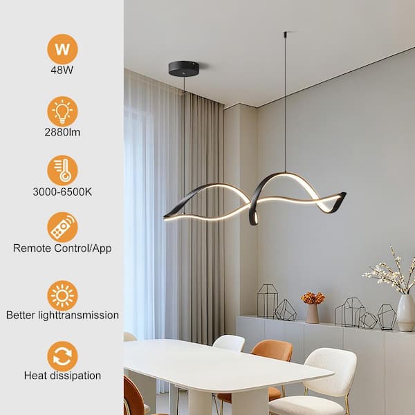 Genoci 48-Watt 2 Light Black Dimmable Integrated LED Pendant Light