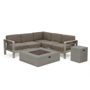 Cape Coral Khaki 5-Piece Aluminum Outdoor Patio Sectional Set with Khaki Cushions