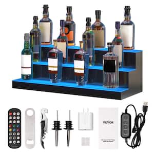 24-Bottles LED Lighted Liquor Bottle Display 30 in. Illuminated Home Bar Shelf 7-Static Colors Acrylic Wine Rack