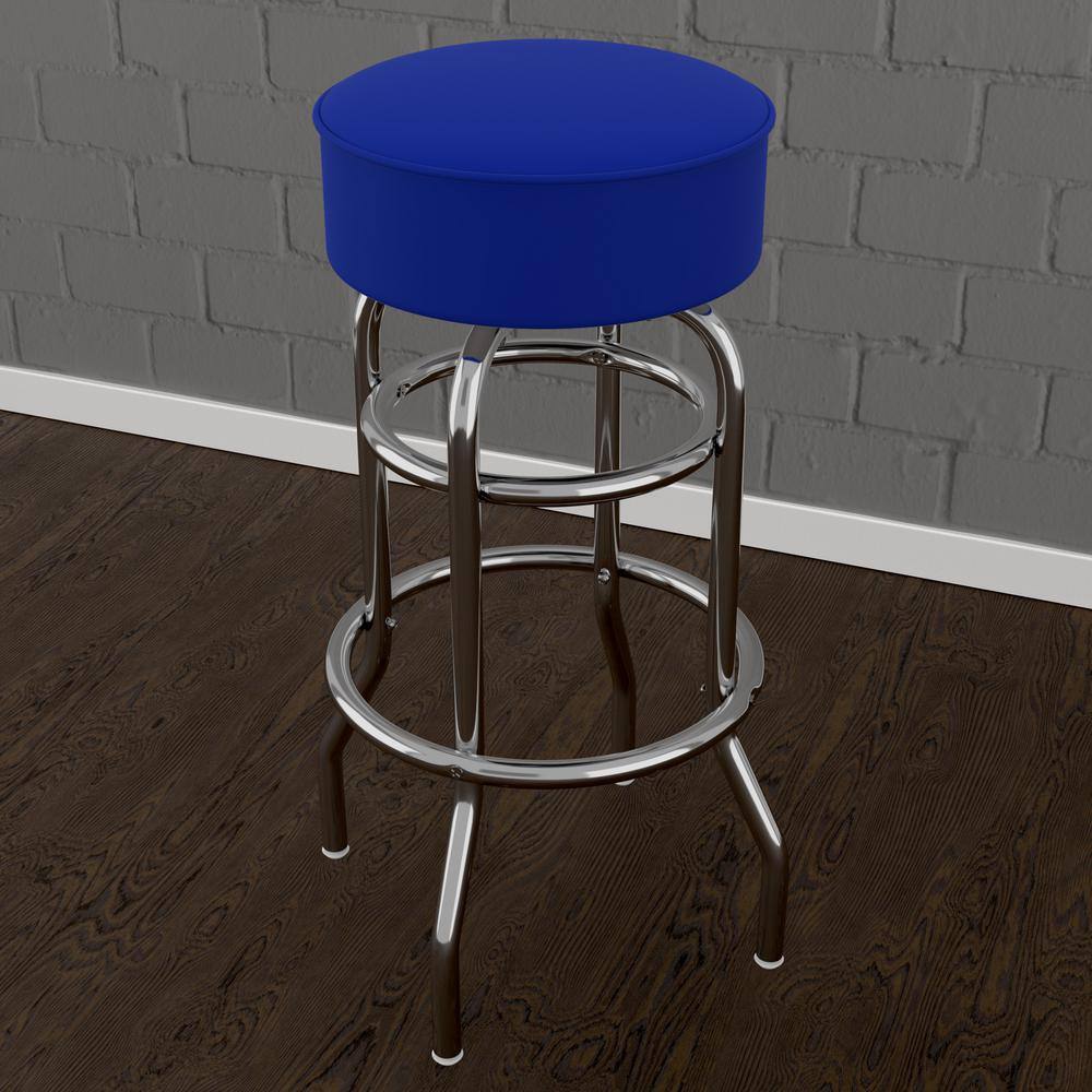 31 in. Blue Backless Metal Bar Stool with Vinyl Seat