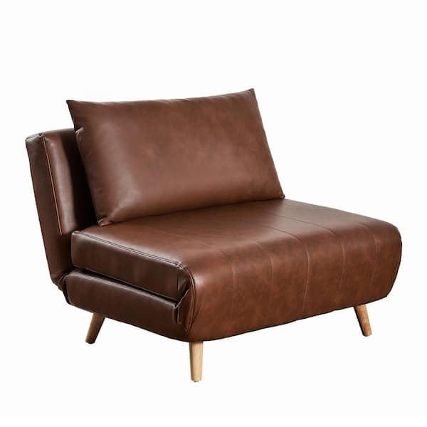 TAYLOR + LOGAN Brown Faux Leather Tri-Fold Sleeper Side Chair Convertible
